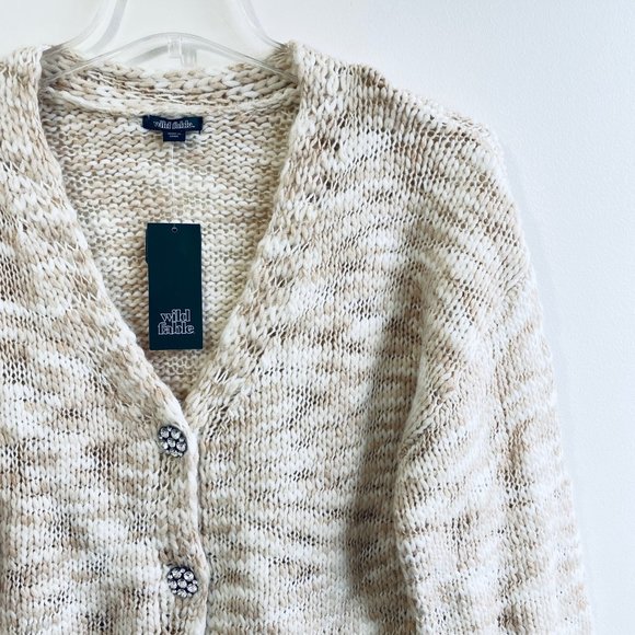 Wild Fable Large Cream Women's Rhinestone Button Front Cropped V-Neck Cardigan - Picture 2 of 13